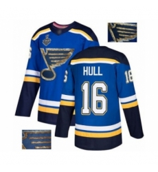 Men's St. Louis Blues #16 Brett Hull Authentic Royal Blue Fashion Gold 2019 Stanley Cup Final Bound Hockey Jersey
