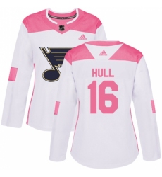 Women's Adidas St. Louis Blues #16 Brett Hull Authentic White/Pink Fashion NHL Jersey