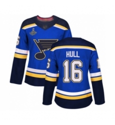 Women's St. Louis Blues #16 Brett Hull Authentic Royal Blue Home 2019 Stanley Cup Champions Hockey Jersey