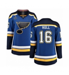 Women's St. Louis Blues #16 Brett Hull Fanatics Branded Royal Blue Home Breakaway 2019 Stanley Cup Champions Hockey Jersey