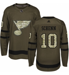 Men's Adidas St. Louis Blues #10 Brayden Schenn Authentic Green Salute to Service NHL Jersey