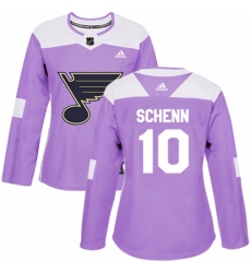 Women's Adidas St. Louis Blues #10 Brayden Schenn Authentic Purple Fights Cancer Practice NHL Jersey