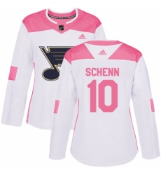 Women's Adidas St. Louis Blues #10 Brayden Schenn Authentic White/Pink Fashion NHL Jersey