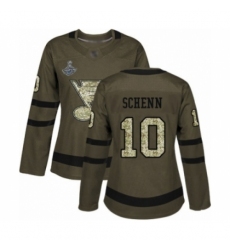 Women's St. Louis Blues #10 Brayden Schenn Authentic Green Salute to Service 2019 Stanley Cup Champions Hockey Jersey