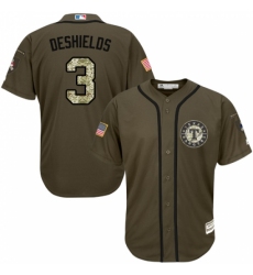 Men's Majestic Texas Rangers #3 Delino DeShields Replica Green Salute to Service MLB Jersey