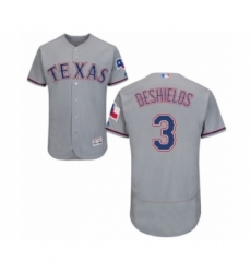 Men's Texas Rangers #3 Delino DeShields Jr. Grey Road Flex Base Authentic Collection Baseball Player Jersey