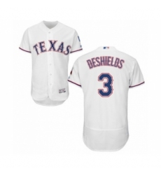 Men's Texas Rangers #3 Delino DeShields Jr. White Home Flex Base Authentic Collection Baseball Player Jersey