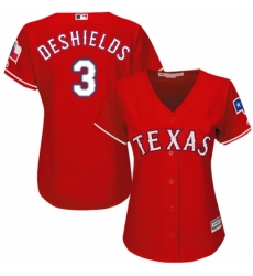 Women's Majestic Texas Rangers #3 Delino DeShields Authentic Red Alternate Cool Base MLB Jersey
