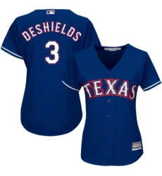 Women's Majestic Texas Rangers #3 Delino DeShields Authentic Royal Blue Alternate 2 Cool Base MLB Jersey