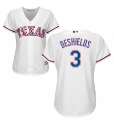 Women's Majestic Texas Rangers #3 Delino DeShields Authentic White Home Cool Base MLB Jersey