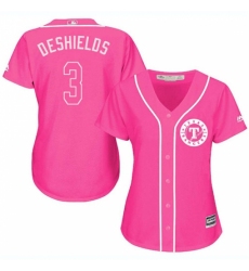 Women's Majestic Texas Rangers #3 Delino DeShields Replica Pink Fashion Cool Base MLB Jersey