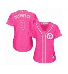 Women's Texas Rangers #3 Delino DeShields Jr. Authentic Pink Fashion Cool Base Baseball Player Jersey