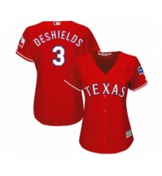 Women's Texas Rangers #3 Delino DeShields Jr. Authentic Red Alternate Cool Base Baseball Player Jersey