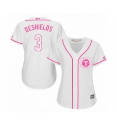 Women's Texas Rangers #3 Delino DeShields Jr. Authentic White Fashion Cool Base Baseball Player Jersey