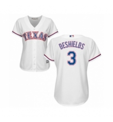 Women's Texas Rangers #3 Delino DeShields Jr. Authentic White Home Cool Base Baseball Player Jersey