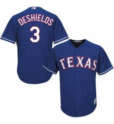 Youth Majestic Texas Rangers #3 Delino DeShields Authentic Royal Blue Alternate 2 Cool Base MLB Jersey
