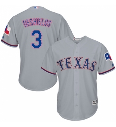 Youth Majestic Texas Rangers #3 Delino DeShields Replica Grey Road Cool Base MLB Jersey