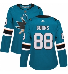 Women's Adidas San Jose Sharks #88 Brent Burns Authentic Teal Green Home NHL Jersey