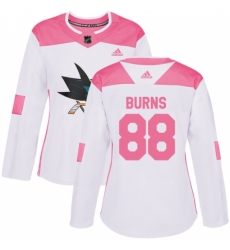 Women's Adidas San Jose Sharks #88 Brent Burns Authentic White/Pink Fashion NHL Jersey