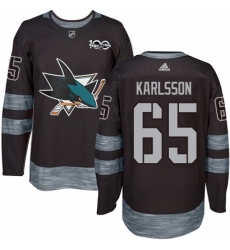 Men's Adidas San Jose Sharks #65 Erik Karlsson Authentic Black 1917-2017 100th Anniversary NHL Jersey