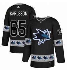 Men's Adidas San Jose Sharks #65 Erik Karlsson Authentic Black Team Logo Fashion NHL Jersey