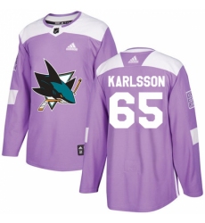 Men's Adidas San Jose Sharks #65 Erik Karlsson Authentic Purple Fights Cancer Practice NHL Jersey