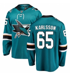 Men's San Jose Sharks #65 Erik Karlsson Fanatics Branded Teal Green Home Breakaway NHL Jersey