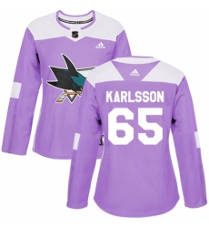 Women's Adidas San Jose Sharks #65 Erik Karlsson Authentic Purple Fights Cancer Practice NHL Jersey