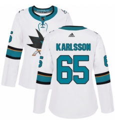 Women's Adidas San Jose Sharks #65 Erik Karlsson Authentic White Away NHL Jersey