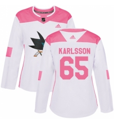 Women's Adidas San Jose Sharks #65 Erik Karlsson Authentic White Pink Fashion NHL Jersey