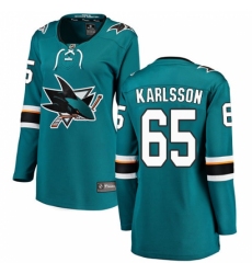 Women's San Jose Sharks #65 Erik Karlsson Fanatics Branded Teal Green Home Breakaway NHL Jersey