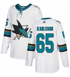 Youth Adidas San Jose Sharks #65 Erik Karlsson Authentic White Away NHL Jersey