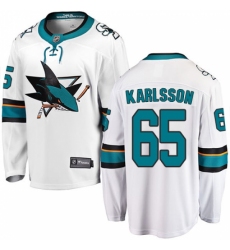 Youth San Jose Sharks #65 Erik Karlsson Fanatics Branded White Away Breakaway NHL Jersey