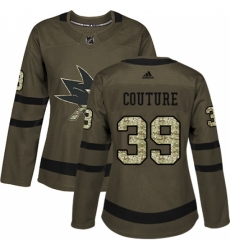 Women's Adidas San Jose Sharks #39 Logan Couture Authentic Green Salute to Service NHL Jersey