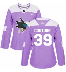 Women's Adidas San Jose Sharks #39 Logan Couture Authentic Purple Fights Cancer Practice NHL Jersey