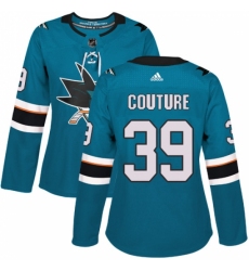 Women's Adidas San Jose Sharks #39 Logan Couture Authentic Teal Green Home NHL Jersey
