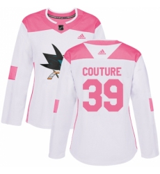 Women's Adidas San Jose Sharks #39 Logan Couture Authentic White/Pink Fashion NHL Jersey