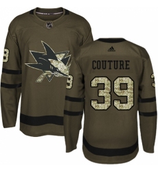 Youth Adidas San Jose Sharks #39 Logan Couture Authentic Green Salute to Service NHL Jersey