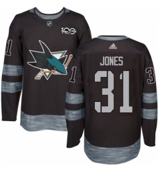 Men's Adidas San Jose Sharks #31 Martin Jones Authentic Black 1917-2017 100th Anniversary NHL Jersey