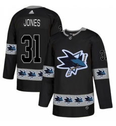 Men's Adidas San Jose Sharks #31 Martin Jones Authentic Black Team Logo Fashion NHL Jersey
