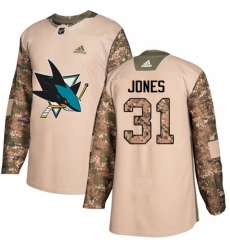 Men's Adidas San Jose Sharks #31 Martin Jones Authentic Camo Veterans Day Practice NHL Jersey