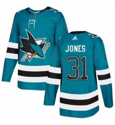 Men's Adidas San Jose Sharks #31 Martin Jones Authentic Teal Drift Fashion NHL Jersey