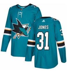 Men's Adidas San Jose Sharks #31 Martin Jones Authentic Teal Green Home NHL Jersey