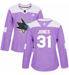 Women's Adidas San Jose Sharks #31 Martin Jones Authentic Purple Fights Cancer Practice NHL Jersey