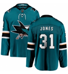 Youth San Jose Sharks #31 Martin Jones Fanatics Branded Teal Green Home Breakaway NHL Jersey