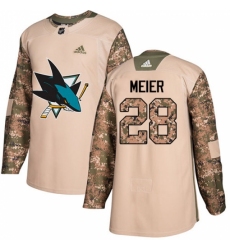Men's Adidas San Jose Sharks #28 Timo Meier Authentic Camo Veterans Day Practice NHL Jersey