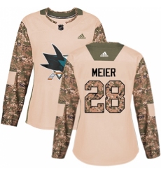 Women's Adidas San Jose Sharks #28 Timo Meier Authentic Camo Veterans Day Practice NHL Jersey