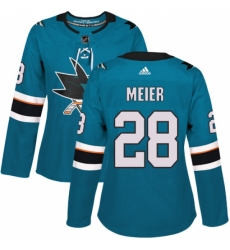 Women's Adidas San Jose Sharks #28 Timo Meier Authentic Teal Green Home NHL Jersey