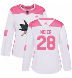 Women's Adidas San Jose Sharks #28 Timo Meier Authentic White/Pink Fashion NHL Jersey