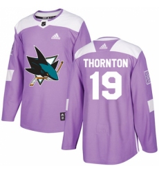 Men's Adidas San Jose Sharks #19 Joe Thornton Authentic Purple Fights Cancer Practice NHL Jersey